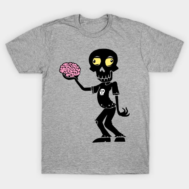 Cartoon Zombie With Brain - Black T-Shirt by jitterteez